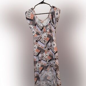 No Boundaries High Low Patchwork Dress - Black, White, Pink